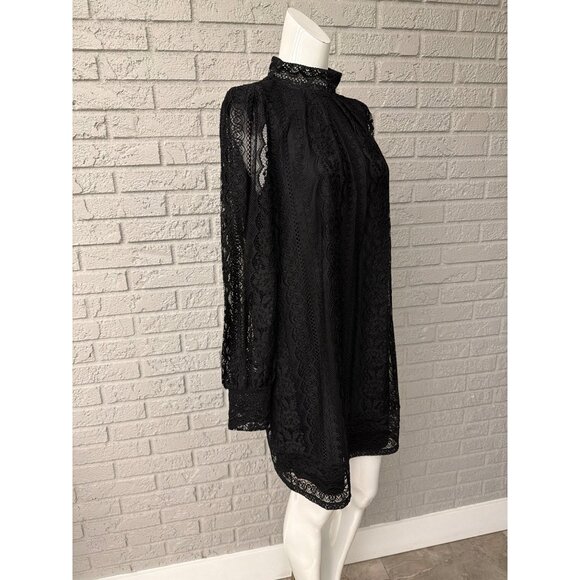 Express Women’s Black Long Sleeve High Neck Lace Dress Size M - Picture 7 of 9